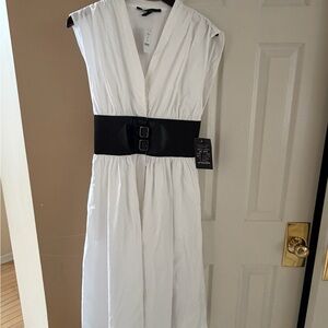 White House Black Market Cap Sleeve Belted Midi Dress